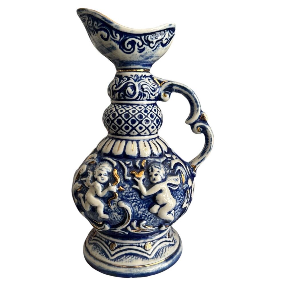 Vintage Empty Jim Beam Regal China 1960 Decanter Blue White Gold Cherubs
